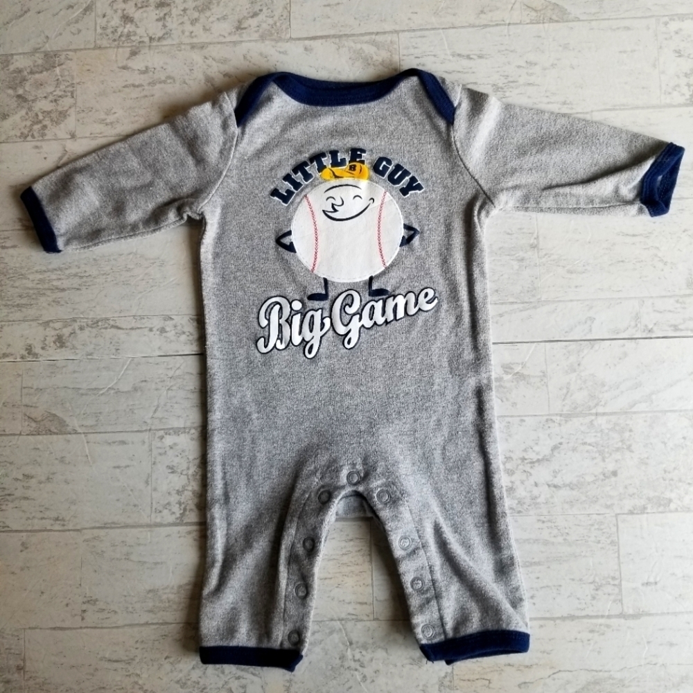Circo 3mo little guy big game baseball long sleeve snap closure gray&blue onesie